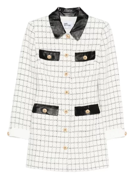 Sukienka mini Self-portrait skórzana w kratkę garniturowa