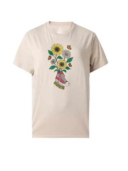 CONVERSE Tricou GARDEN STEP ecru / galben / verde alb