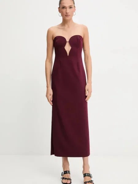 Bardot rochie midi mulată bordo