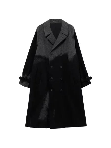 Palton Yohji Yamamoto cu model herringbone cu două rânduri de nasturi negru