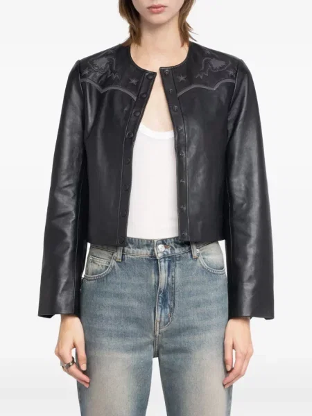 Geanta de piele Zadig&voltaire cu broderie negru