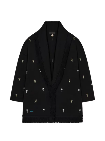 Dans cardigan Alanui cu franjuri negru