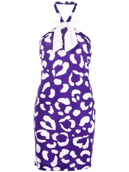 Leopardí šaty Moschino Pre-owned s potiskem s výstřihem halter fialové