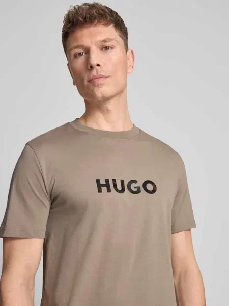 Krój regular fit t-shirt z czystej bawełny model DUMEO' Hugo beżowa