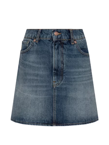 Mini fustă din denim Emporio Armani mini cu autograf albastru