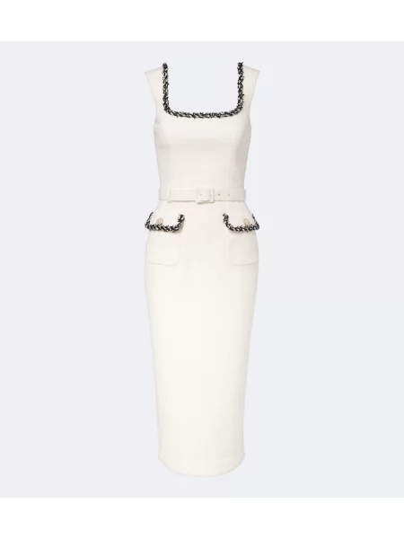 Cu centură rochie midi Rebecca Vallance din tweed alb