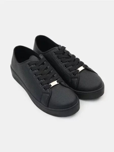 Кросівки з шнурівкою з екошкіри чорний