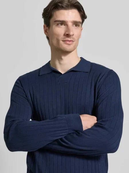 Koszulka polo o kroju loose fit z czystej bawełny model TORINO' Selected Homme granatowe
