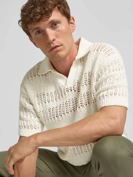 Koszulka polo z prążkowanymi wykończeniami Jake*s Studio Men białe