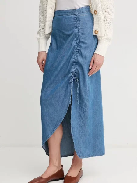 Pepe Jeans fustă din denim MAXI SKIRT HW SUNSET maxi creion albastru