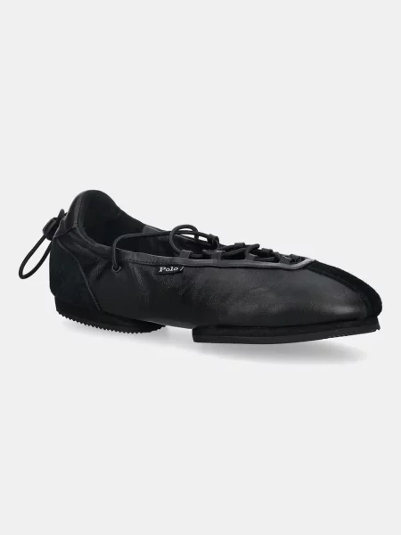 Polo Ralph Lauren balerini de piele Ballerina Lace Up negru