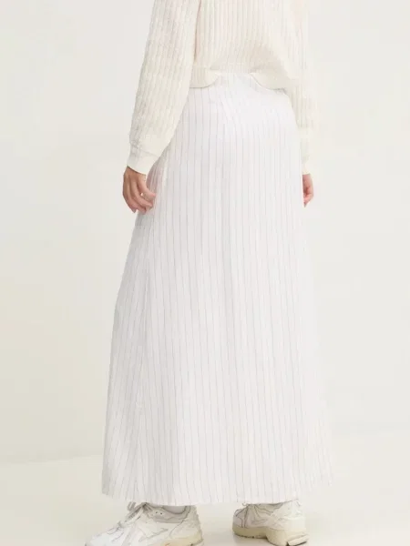 Lněná sukně Abercrombie & Fitch maxi bílá