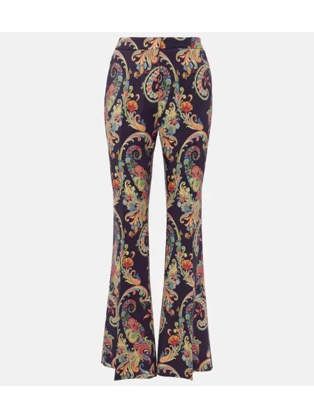 Spodnie Etro z wysoką talią z wzorem paisley niebieskie
