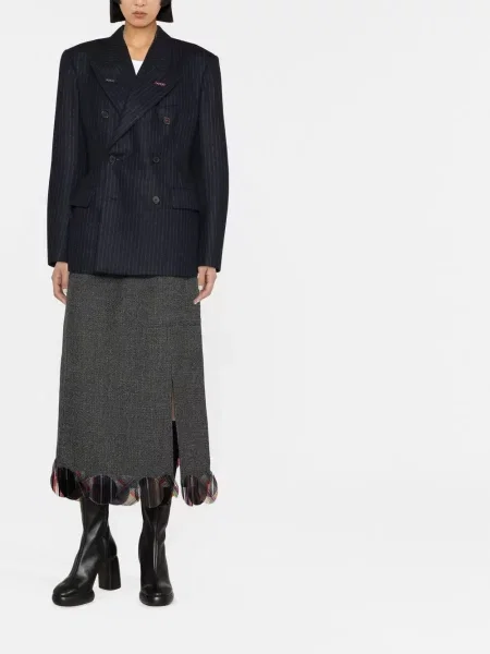Vlněné pruhované dvouřadé sako Maison Margiela modré