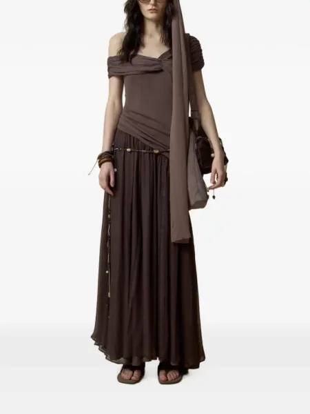 Rochie maxi Elywood cu volane maro
