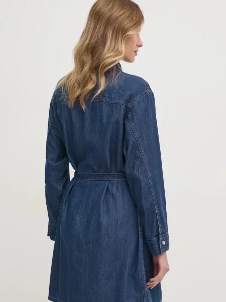 Sukienka jeansowa o długości do kolan z kieszenią na piersi Calvin Klein Jeans niebieska