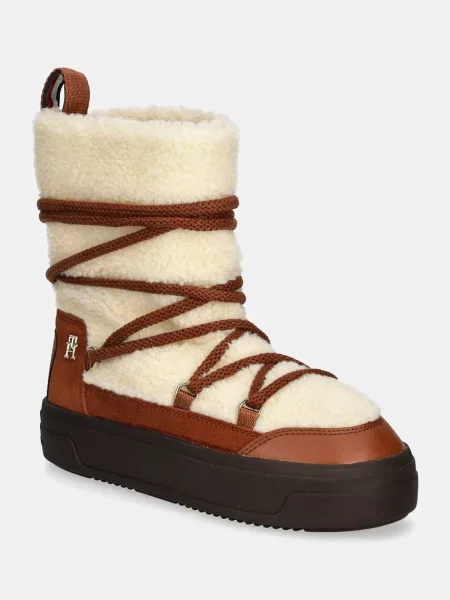 Tommy Hilfiger śniegowce LACE-UP FAUX SHEARLING SNOWBOOT brązowy beżowe
