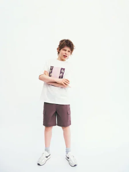 Bermudy z cargo purpurowy Dzieci 10 MANGO KIDS