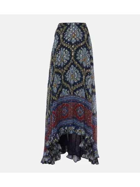 Fusta maxi Etro de mătase cu model paisley albastru