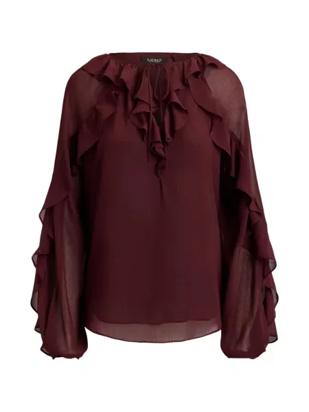 Lung bluză Lauren Ralph Lauren cu volane roșu