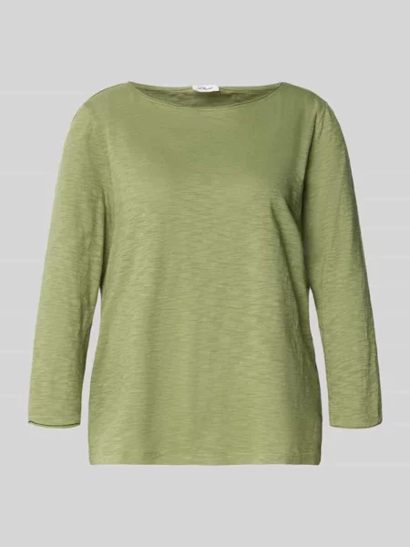 Bluzka o kroju regular fit z czystej bawełny z rękawem o dł. S.oliver Red Label zielona