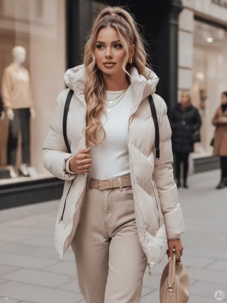 Kurtka zimowa SALVONA jasnobeżowa pikowana Dstreet