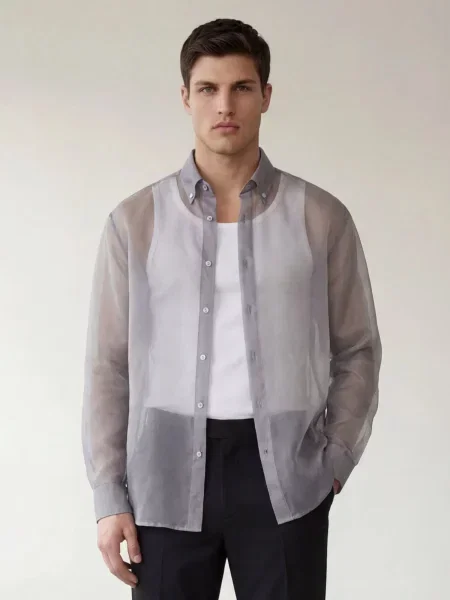 ARMIE Košile The Jacob Organza Overshirt' šedá