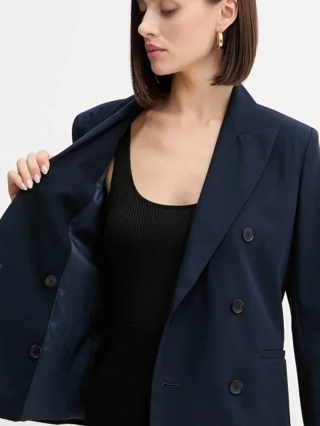 Однотонный двубортный пиджак Weekend Max Mara синий