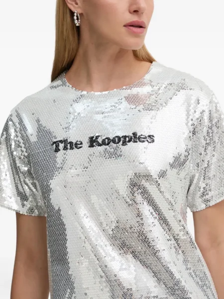 Tricou The Kooples cu paiete scurt argintiu