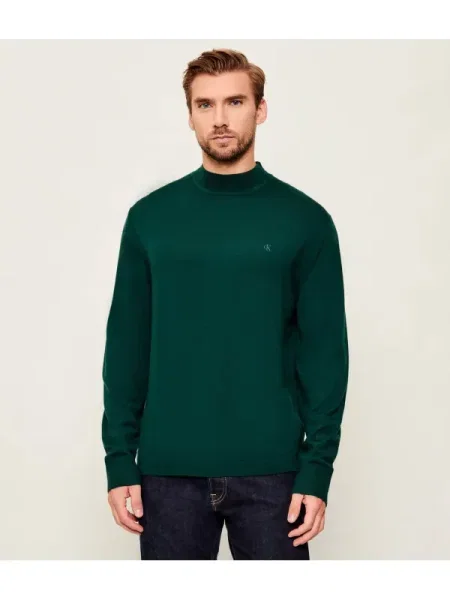 Pulover Calvin Klein de lână cu guler înalt verde
