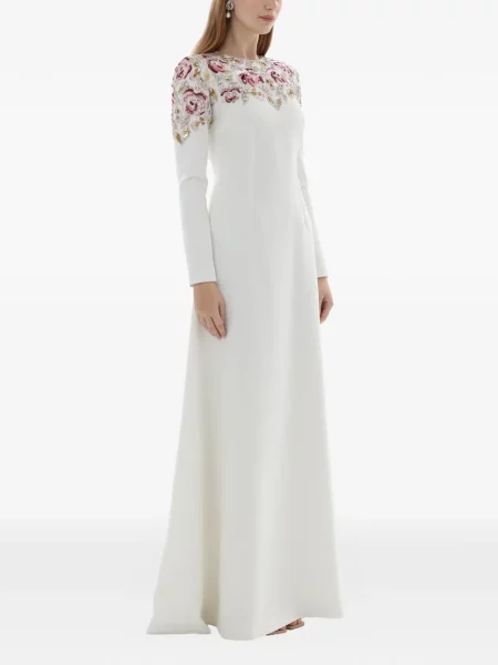 Rochie maxi Dina Melwani lungă de costum alb