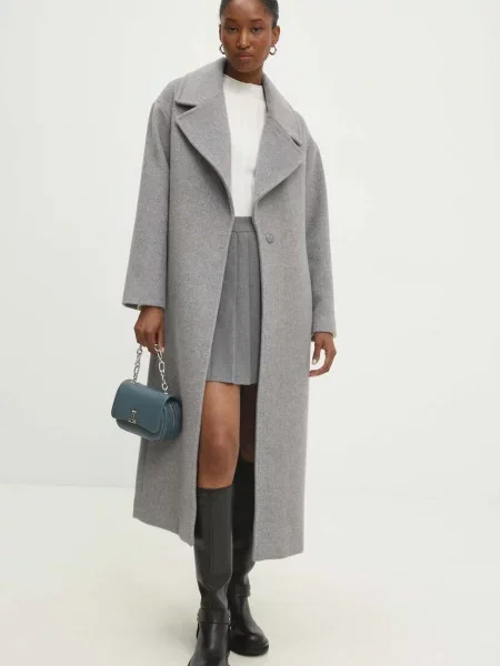 Answear Lab palton de lana de tranzitie oversize gri