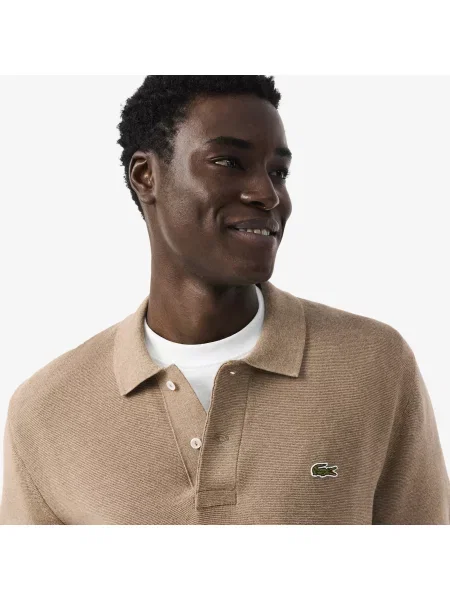 Lacoste Sweter Z Kołnierzykiem Polo Z Krótkim Rękawem Classic Fit Jasnobrązowy brązowy