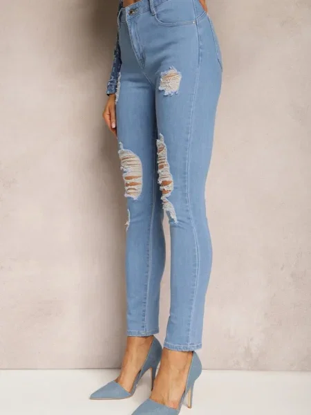 Blugi Skinny Push-Up cu Spălări în Față și Randda albastru