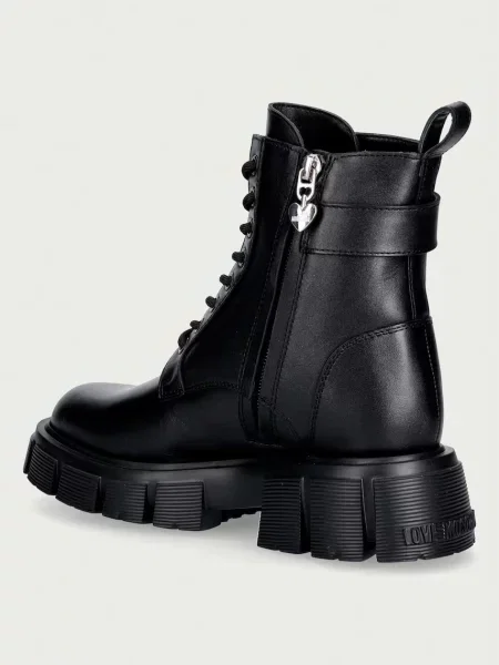 Love Moschino workery na platformie skórzane czarne