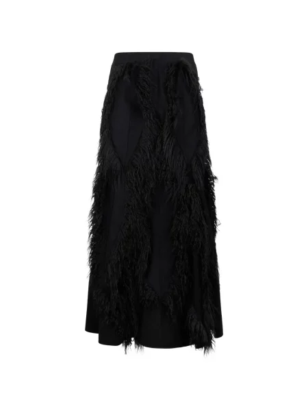 Fusta maxi Alberta Ferretti cu franjuri negru