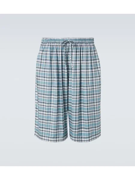 Pantaloni scurți Acne Studios în carouri de flanelă albastru