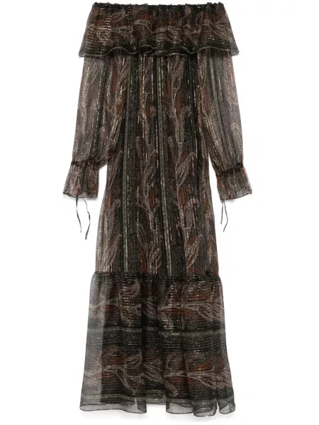 Sukienka maxi Saint Laurent z wzorem paisley muślinowa garniturowa czarna