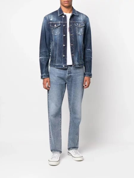 Kurtka jeansowa Dsquared2 z przetarciami niebieska
