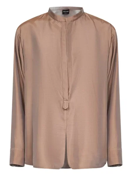 Cămașă Giorgio Armani de mătase maro