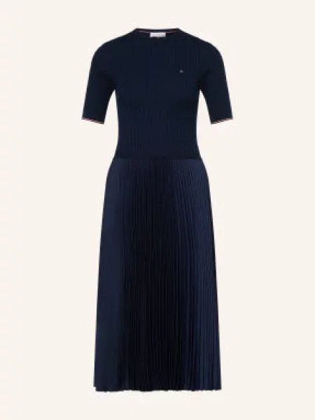 Tommy Hilfiger Pletené Šaty Z Kombinace Materiálů S Plisováním tmavě modrá