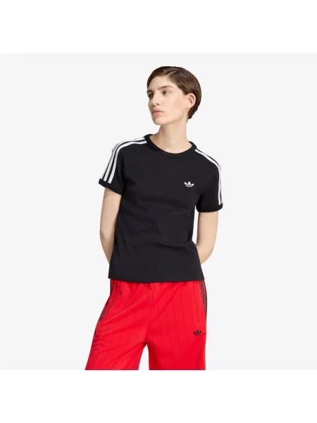 Tricou adidas Pinstripe Short Sleeve Slim Tee Black/ White/ Grey Two S alb