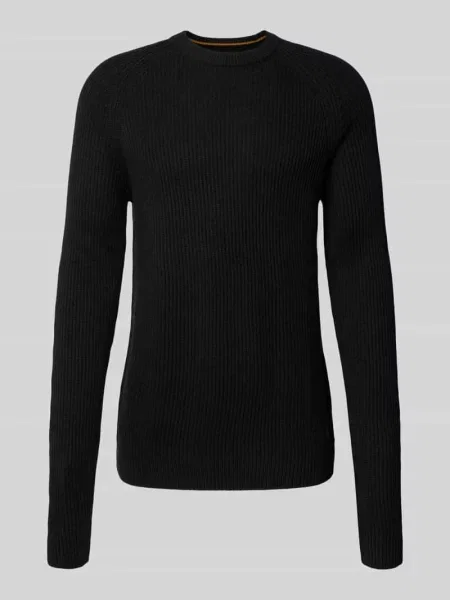 Sweter z dzianiny z okrągłym dekoltem model ‘PANNEL’ Jack & Jones czarny