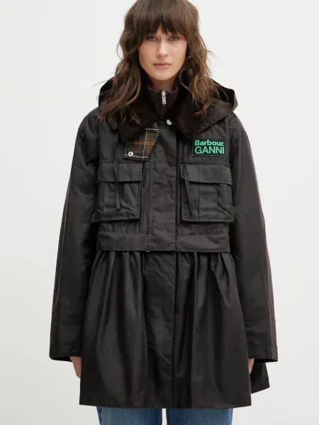 Barbour kurtka x Ganni Peplum Wax przejściowa brązowy