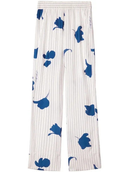 Pantaloni Off-white cu model floral cu imagine alb