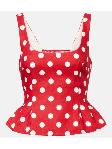 Lniany top Posse w grochy czerwony