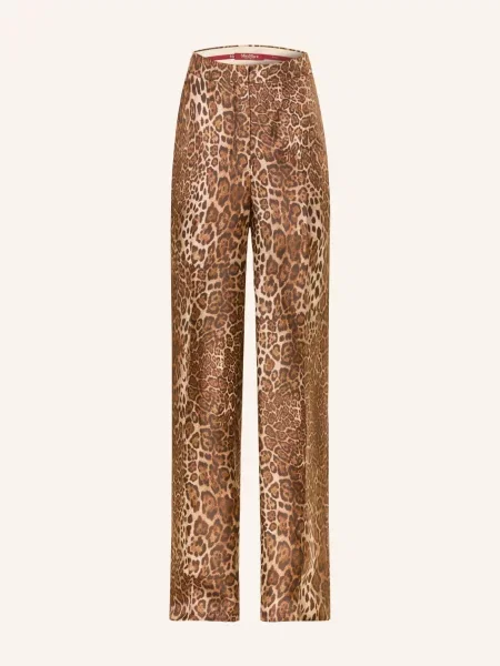 Max Mara Studio Hodvábné Kalhoty Romana hnědá béžová