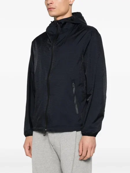Geacă Emporio Armani cu glugă albastru