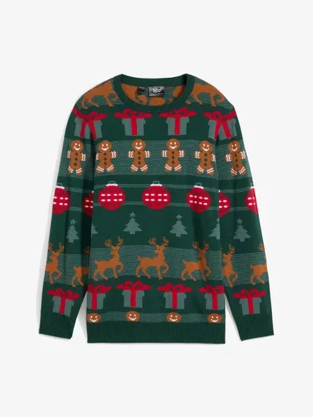 Sweter chłopięcy z bożonarodzeniowym motywem zielony