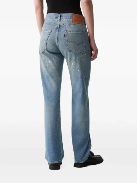 Pantaloni scurți din denim Levi's® din dantelă zdrențuiți cu talie înaltă albastru